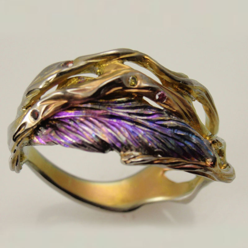 Custom Bark & Feather Titanium Ring