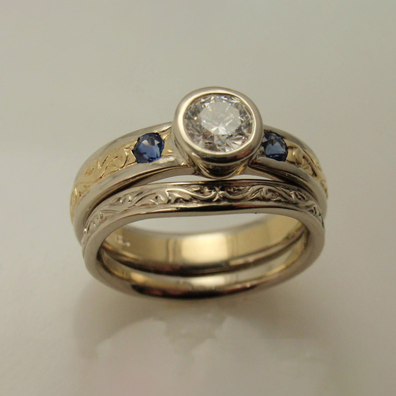 Custom Diamond & Sapphire Wedding Set