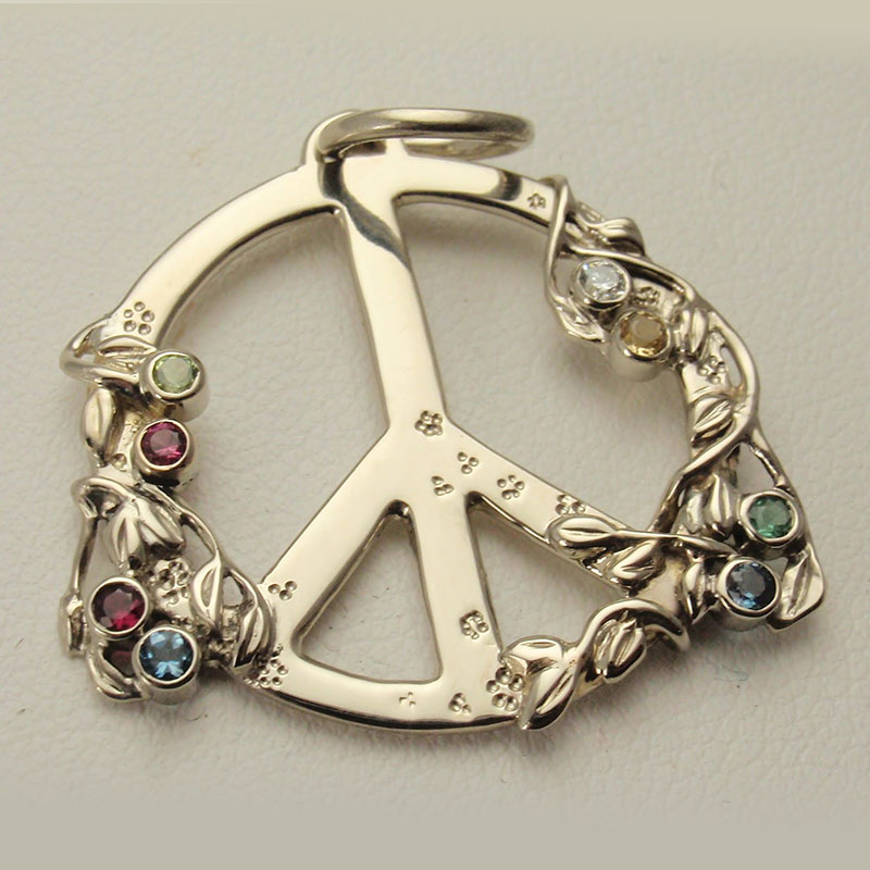 Custom Gemstone Peace Sign Pendant