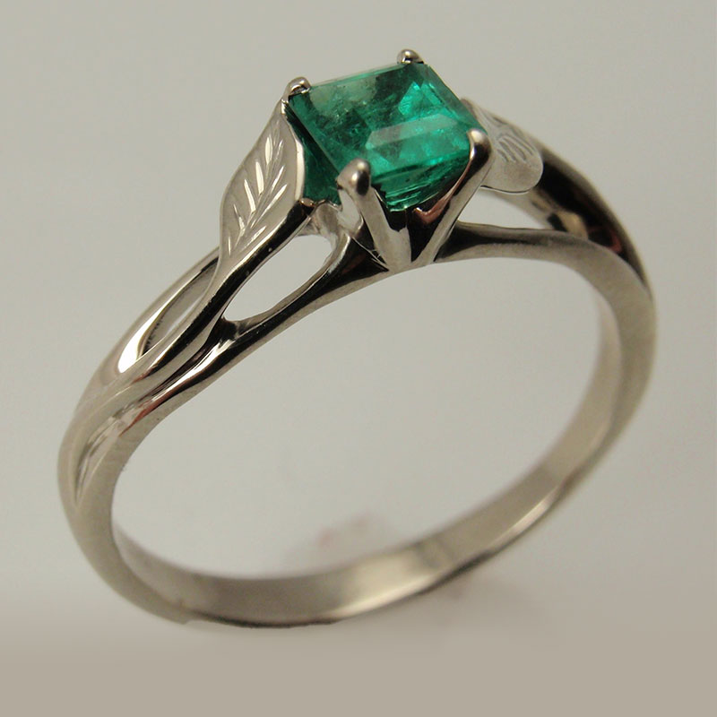 Custom Emerald Leaf Ring