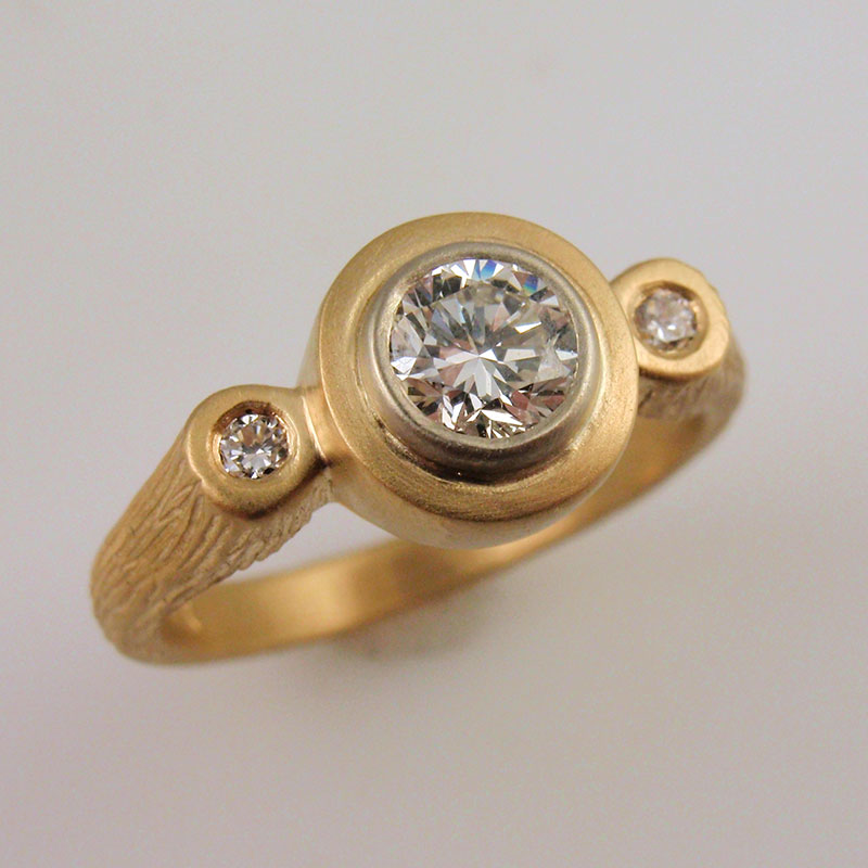 Custom Three Stone Bezel Set Diamond Ring