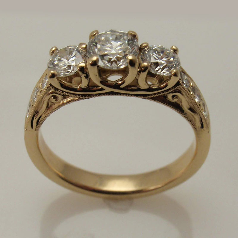 Custom Three Stone Filigree Ring