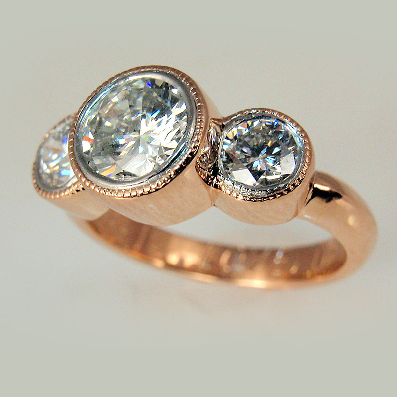 Custom Three Stone Bezel Set Diamond Ring