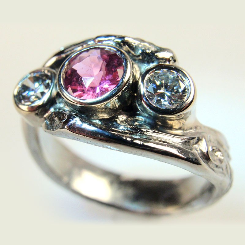 Custom Bezel Set Three Stone Ring