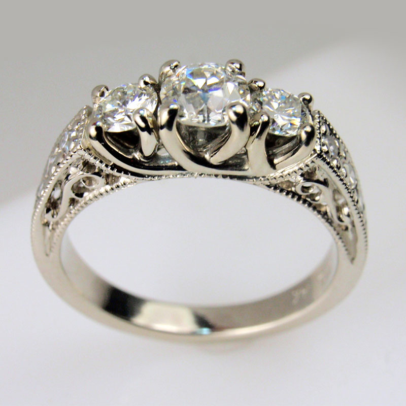 Custom Three Stone Filigree Ring